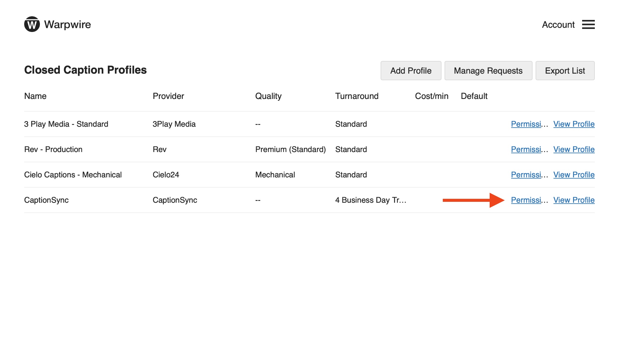Create Caption Profile Warpwire