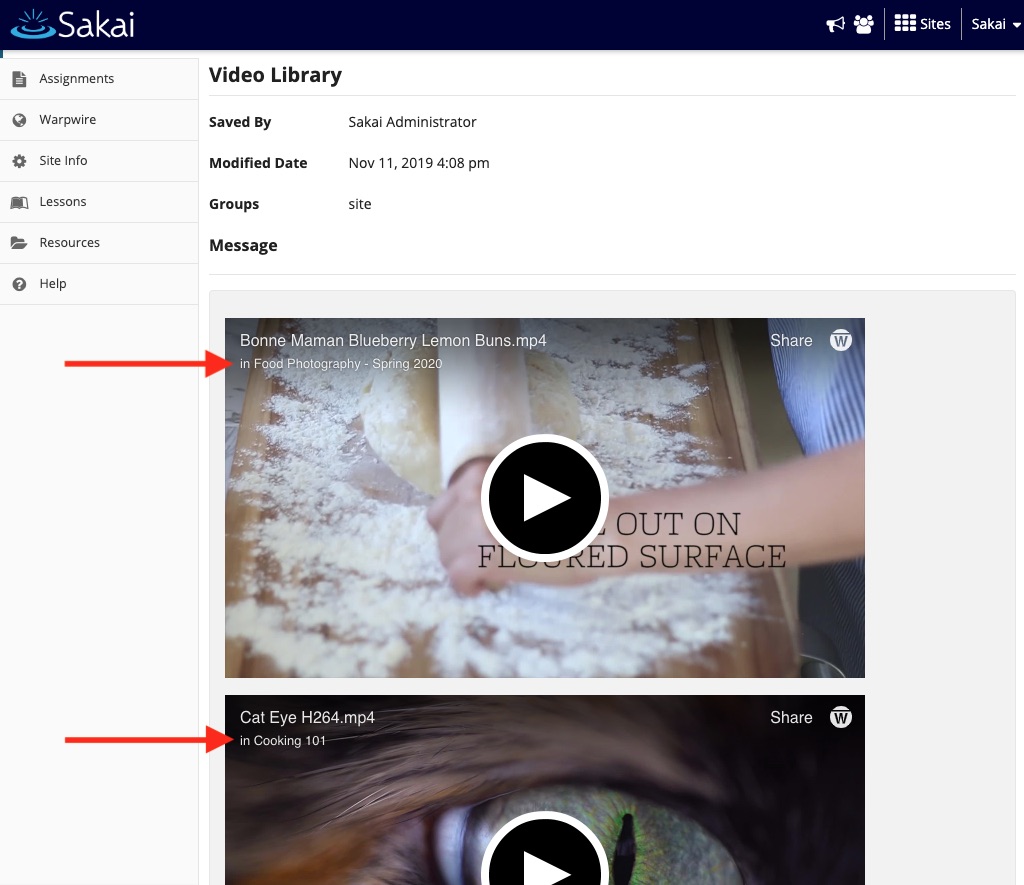 Multiple videos embedded in Sakai announcement post
