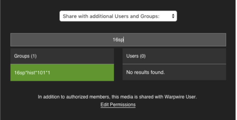 Group sharing within the Warpwire media platform