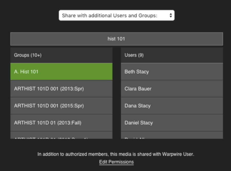 Warpwire group search with name