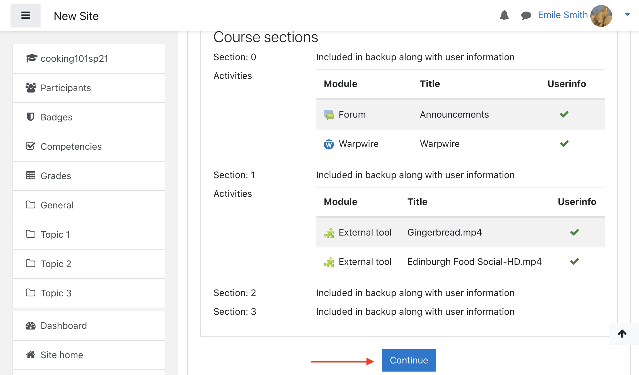 Moodle course review continue to next page