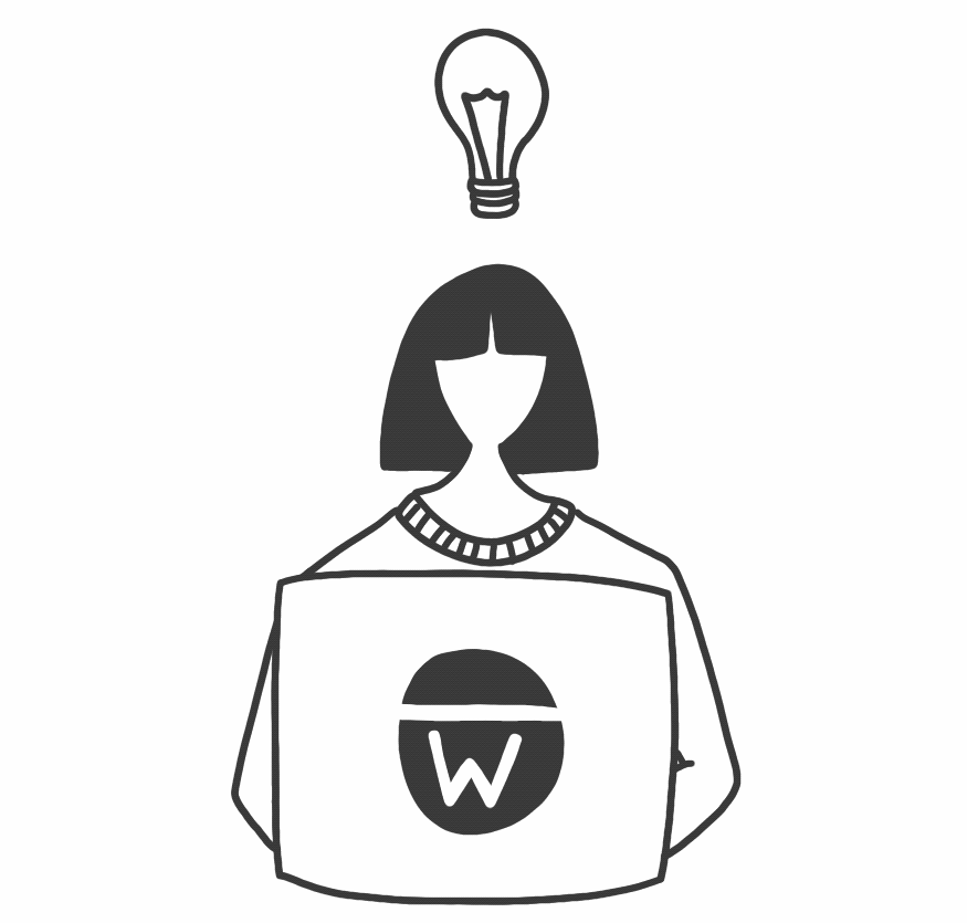 Graphic of a person on a laptop with a lightbulb above their head