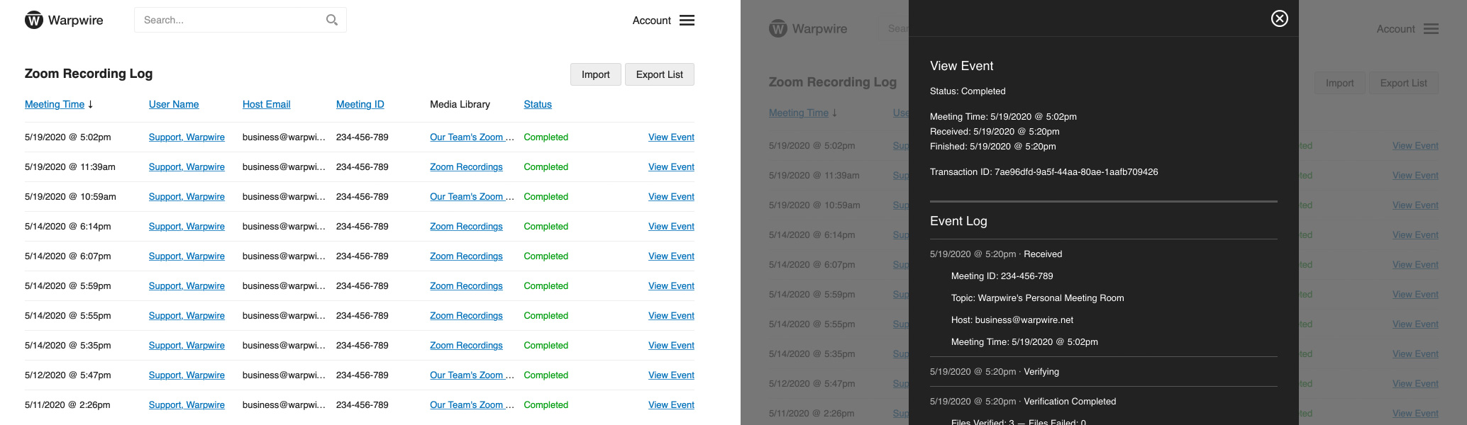 The Admin Tool inside of Warpwire allows Warpwire Admins to view detailed Zoom recording events.