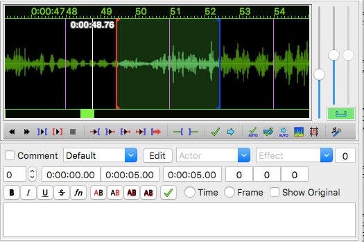 Audio waveform graph, with segment selected