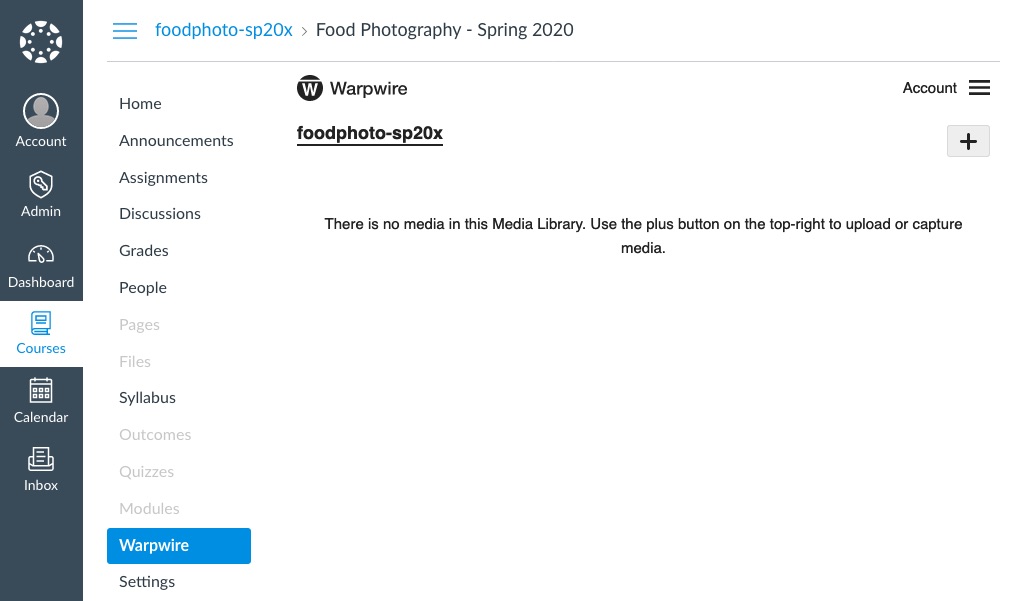 Warpwire Media Library within Canvas course