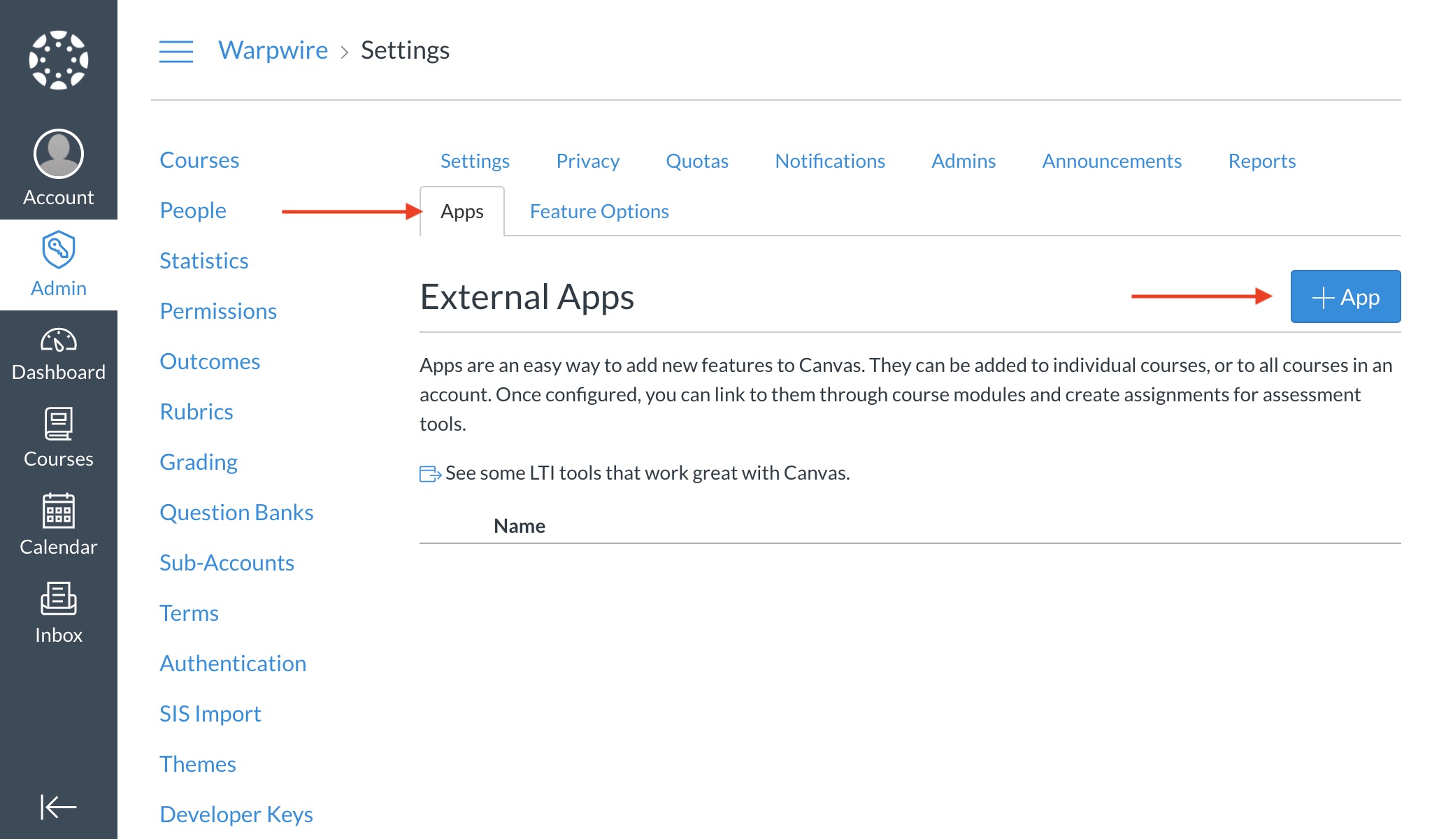 Canvas External Apps page