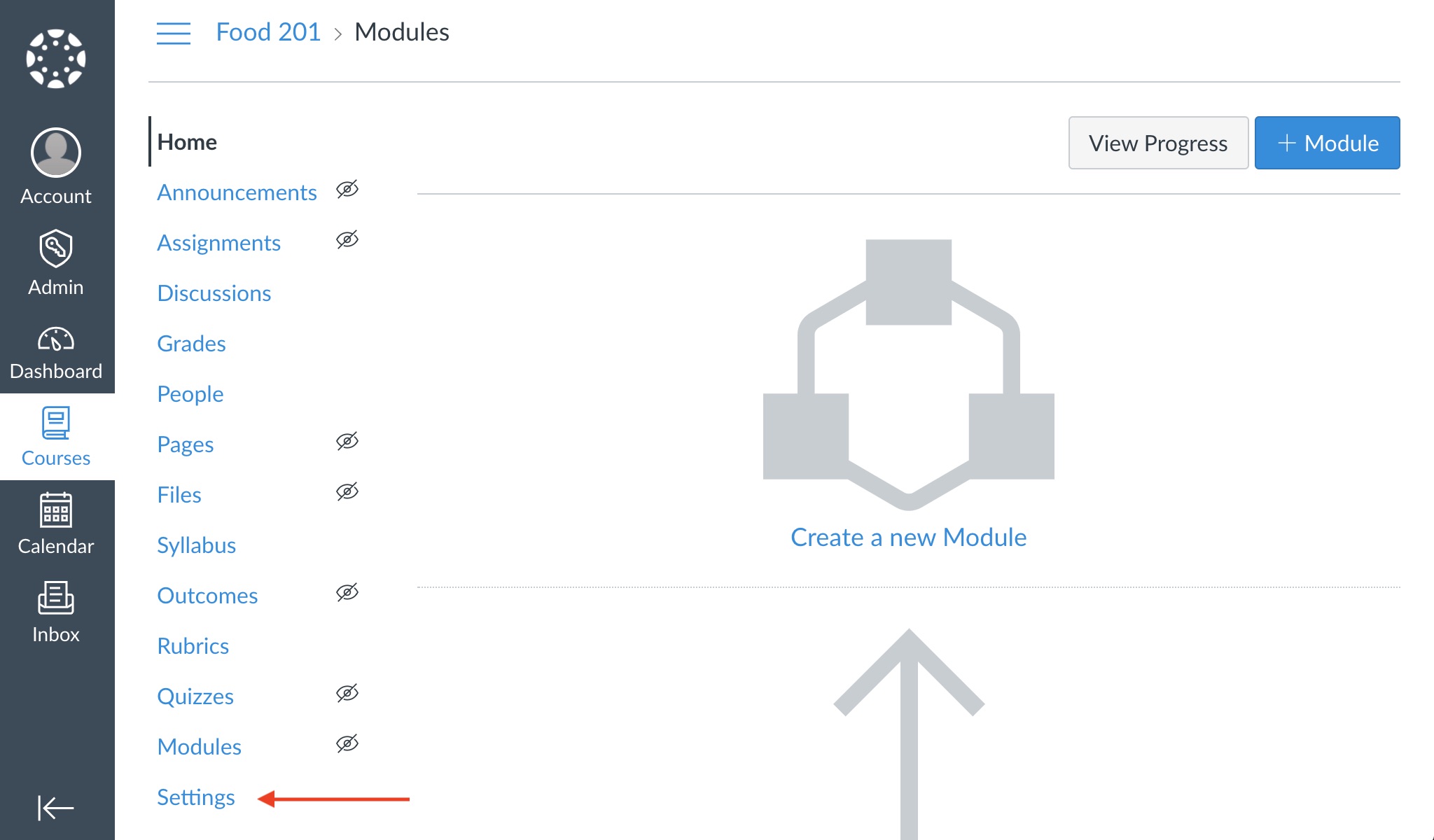 Navigate to the course settings in Canvas