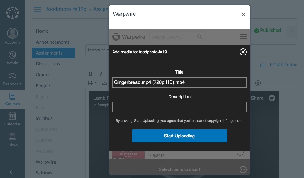 User input fields for Title and Decription for uploaded file