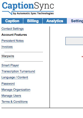 CaptionSync navigation link list