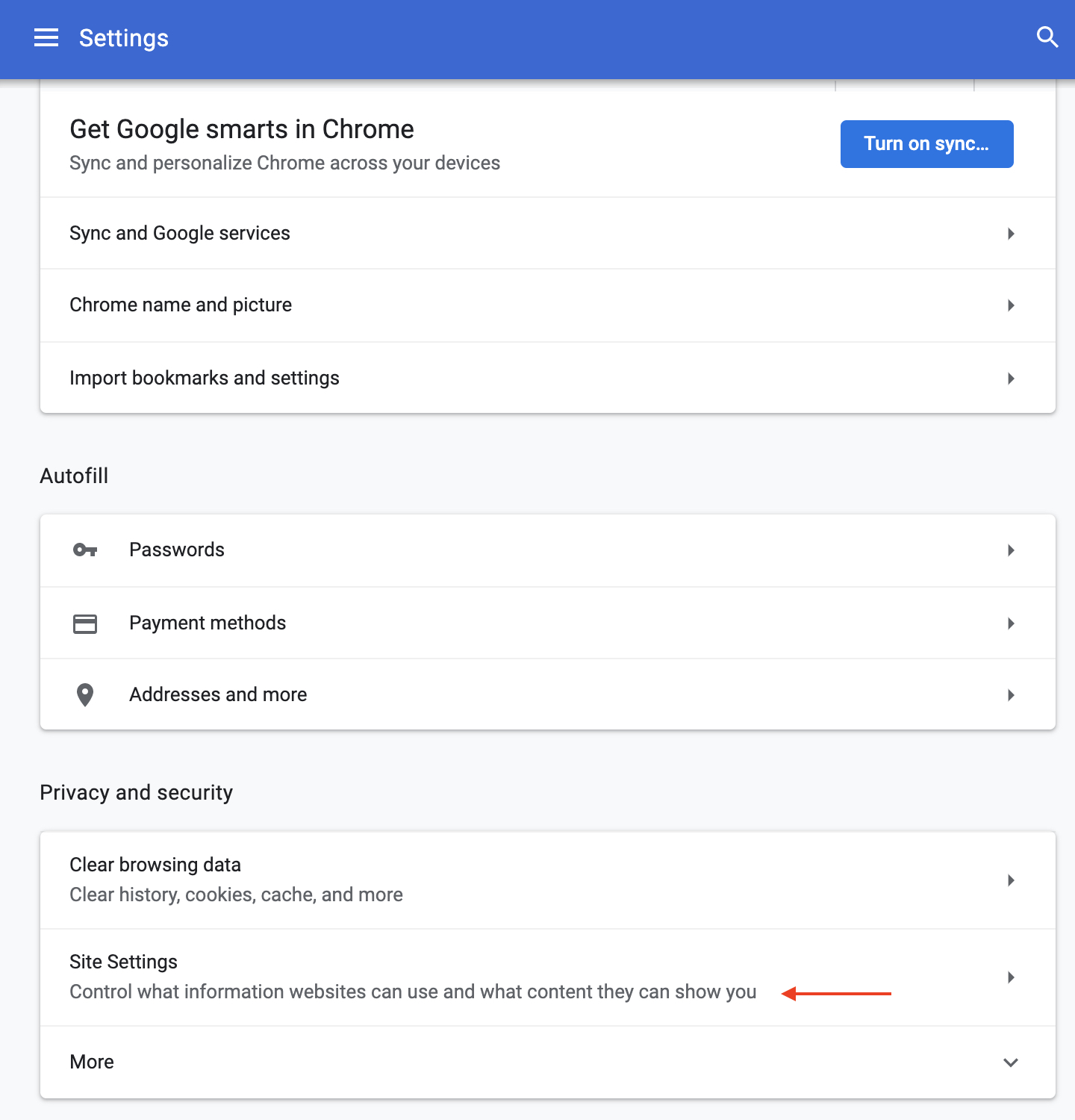 Chrome content settings