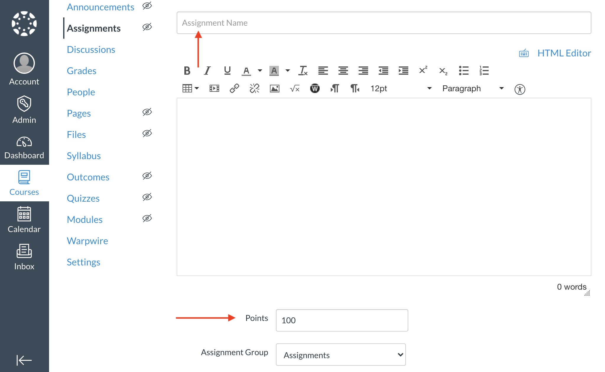 Enter in the assignment name and points.