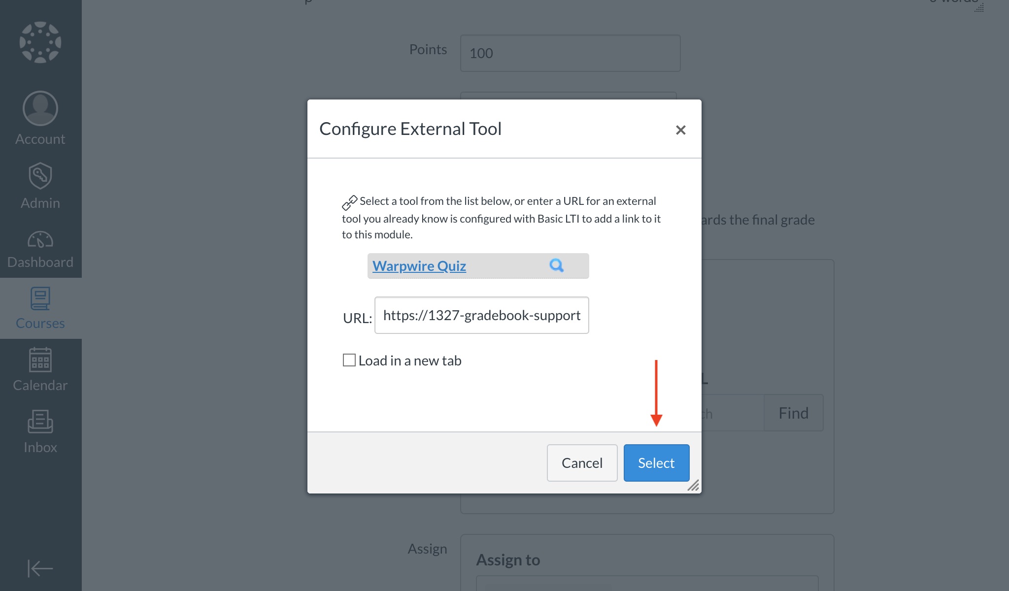 Click the blue Select button in the Configure External Tool window.