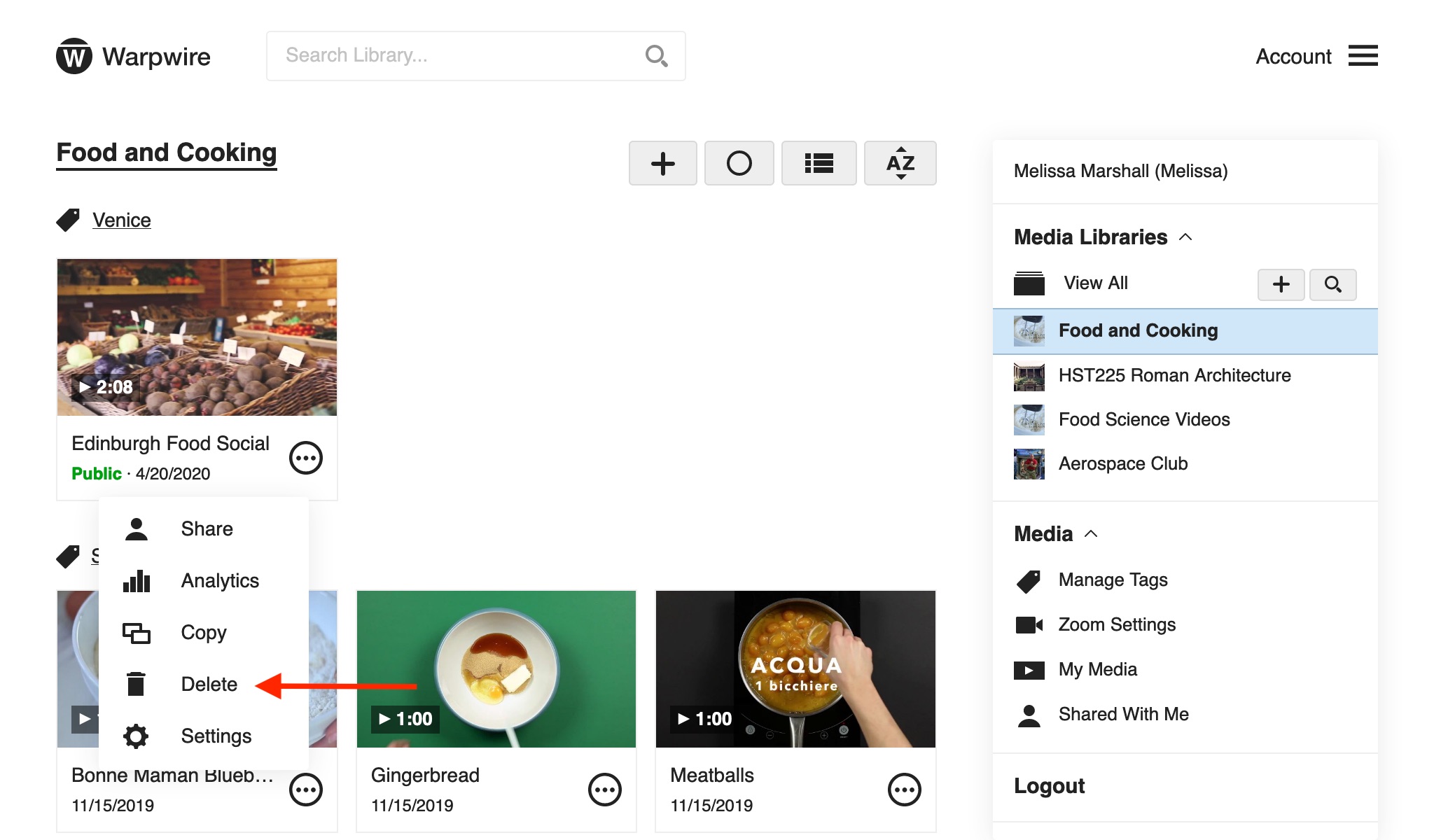 Remove Media from Library Warpwire