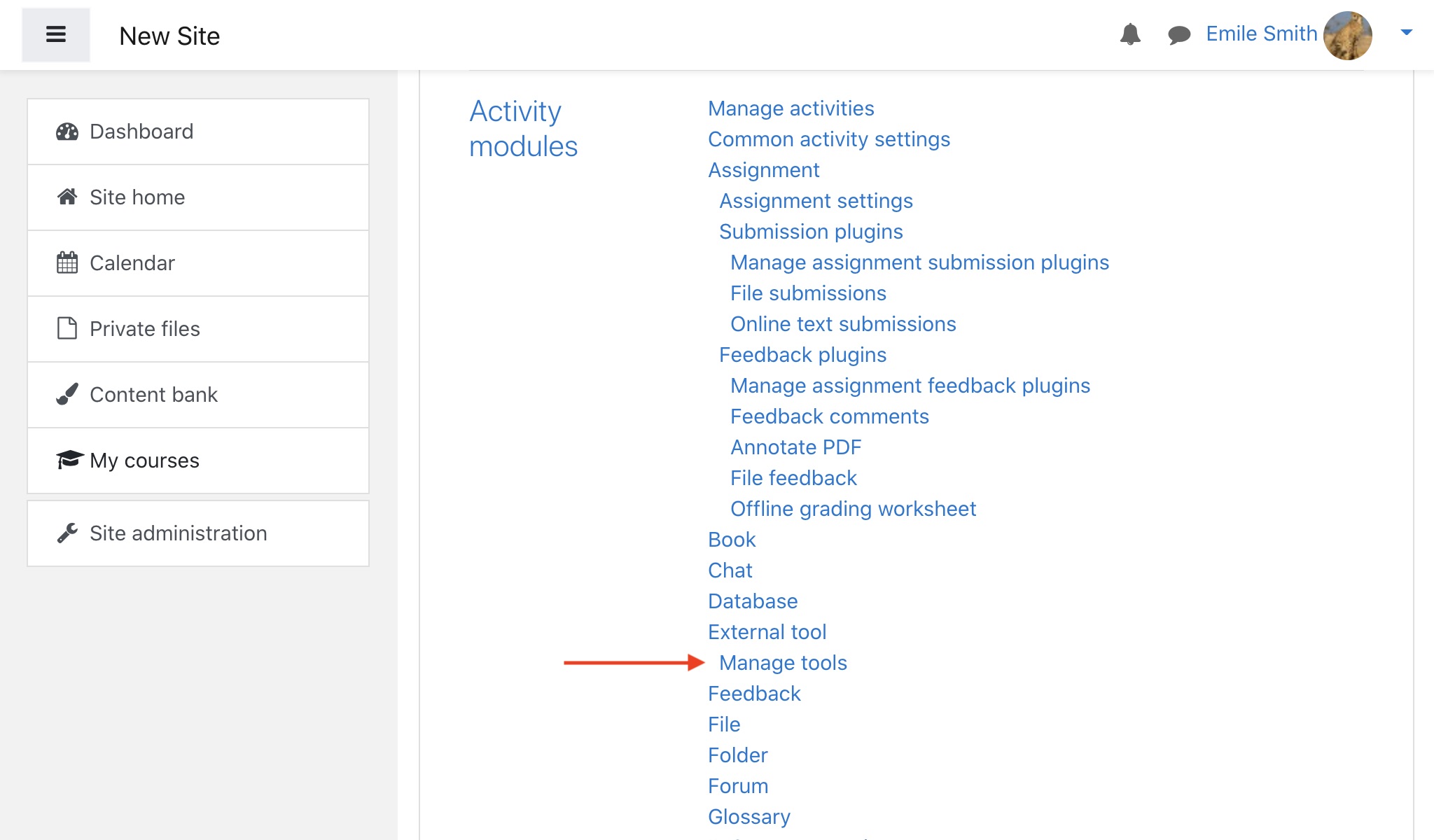 Click Manage tools to continue Gradebook setup in Moodle.