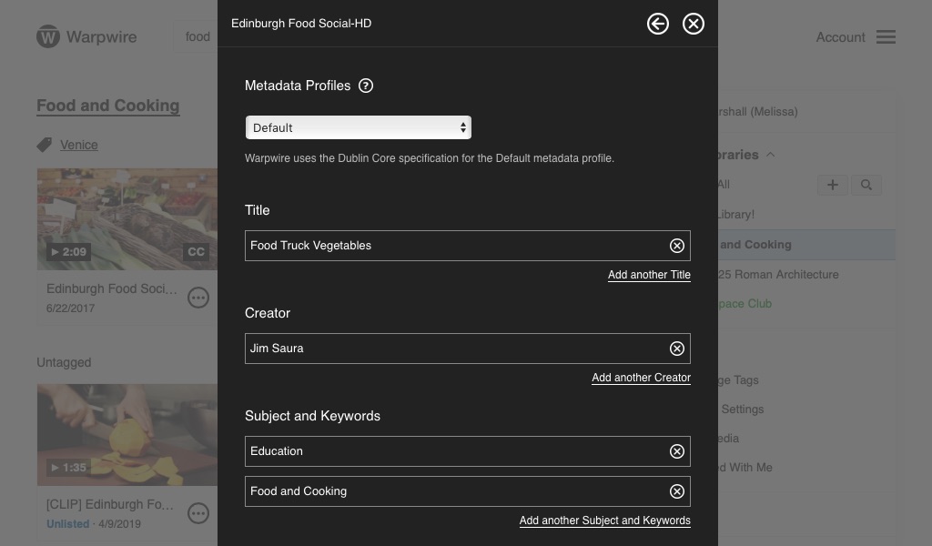 Metadata profile for an asset within the Warpwire media platform