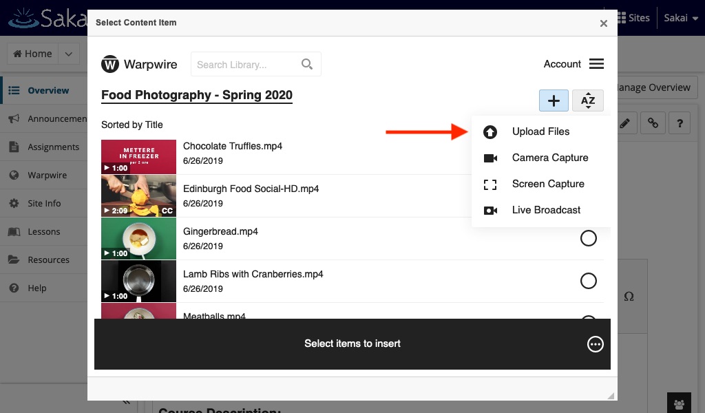 Upload and Insert Media in Sakai | Warpwire