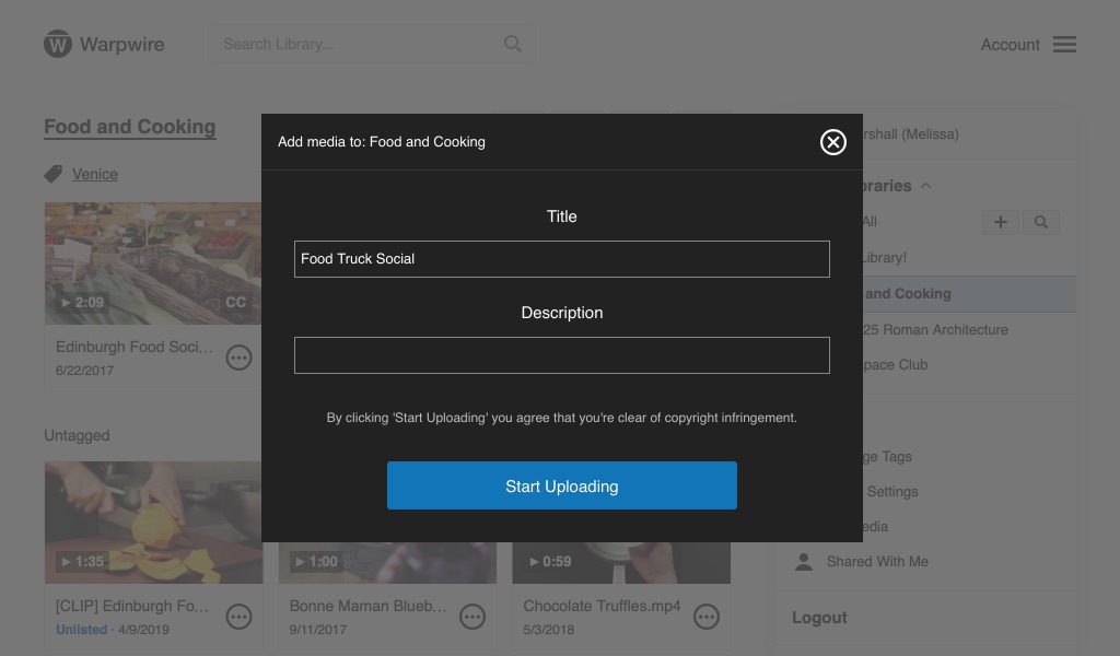 User input fields to provide Title and Description for uploaded asset