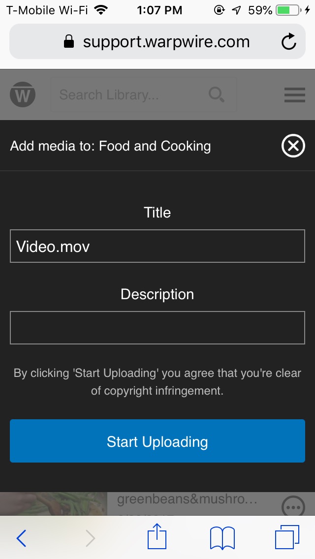 User input field to edit iPhone video, Title and Description before uploading to Warpwire