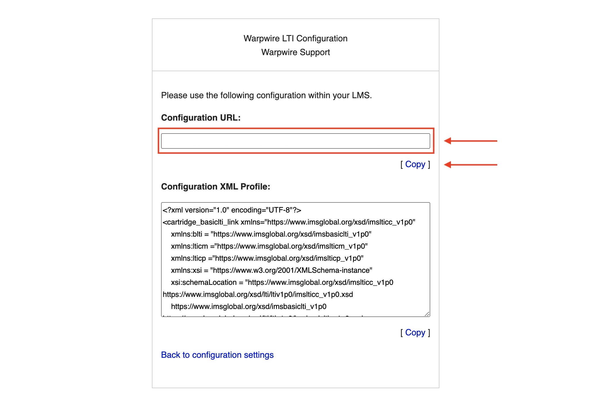 Copy the configuration URL