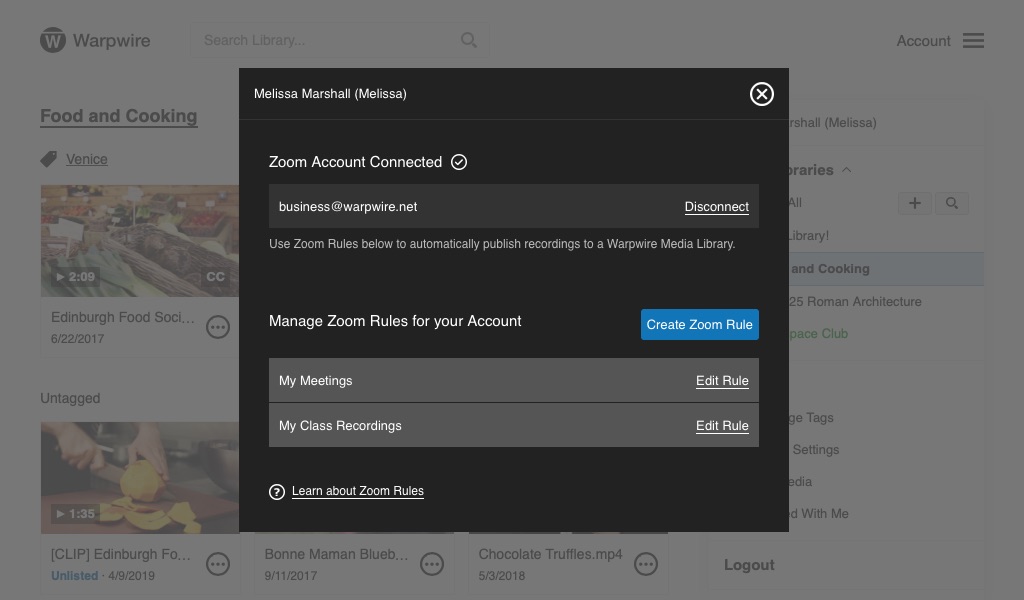 Manage all Zoom recordings in a Warpwire Media Library