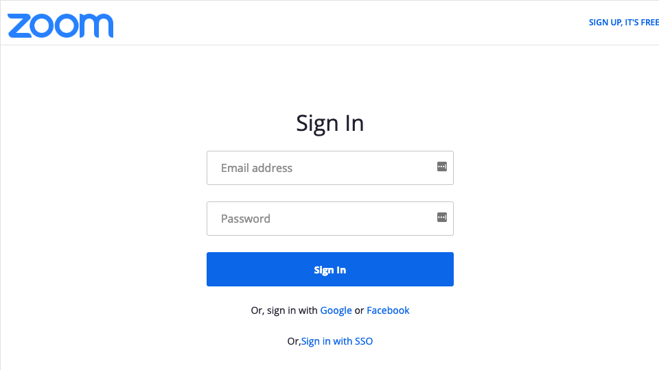 Zoom.us sign in page