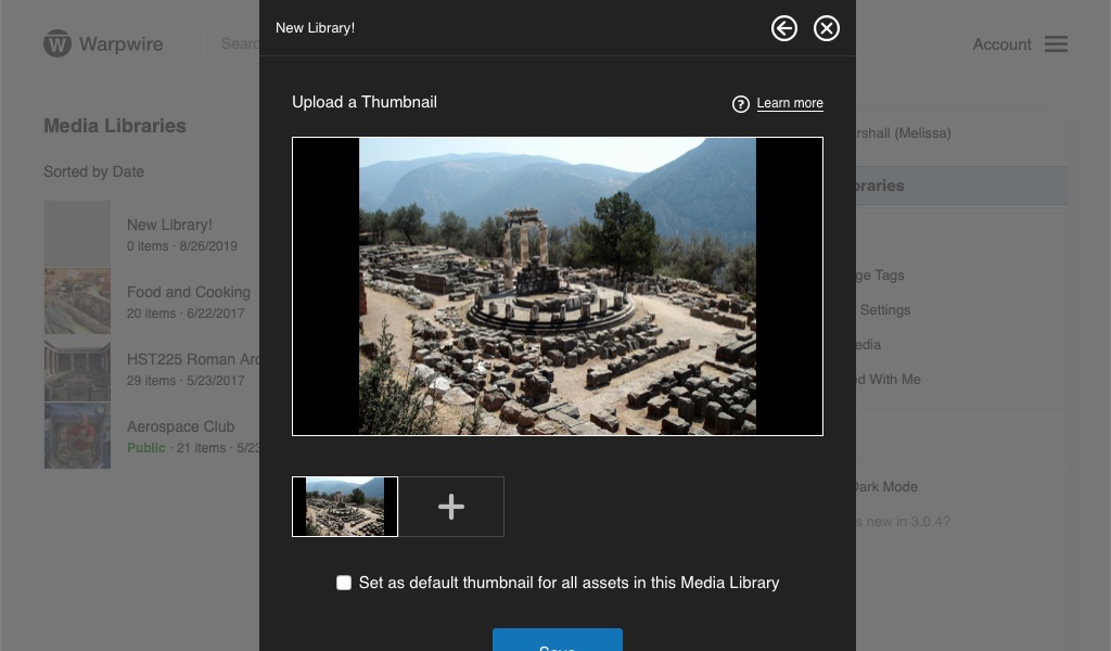 Select Thumbnail interface, with new image selected and 'Change' button below